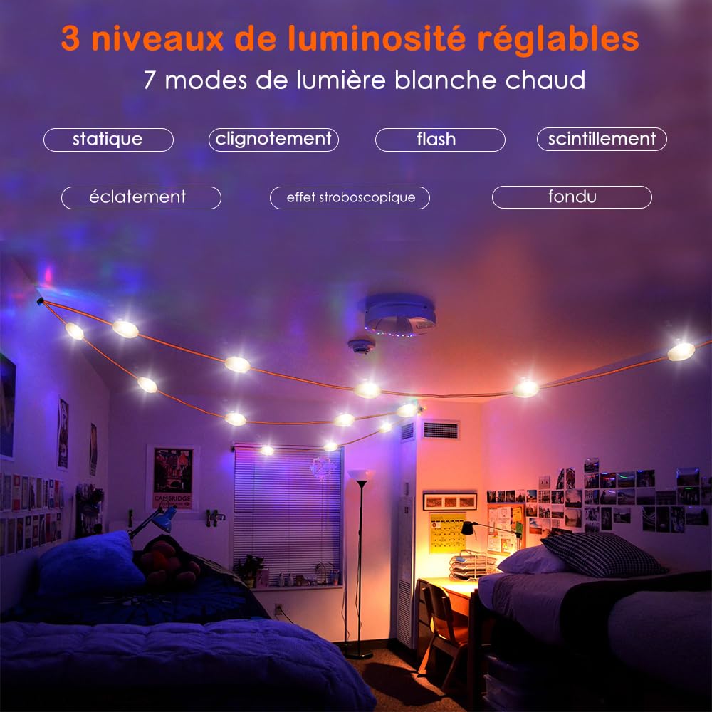 Lichterkette, für den Außenbereich, mit Akku, USB, wiederaufladbar, solarbetrieben, 12 + 5 LEDs, 9 m, abnehmbar, 7 Leuchtmodi, verstellbar, Lampe für Camping, Zelt und Haus.