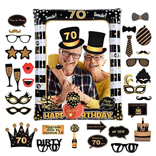 Flintronic Photocall 70 Cumpleaños, Accesorios Photocall Cumpleaños, Marco Inflable de Fotos Adornos Accesorios, 70th Cumpleaños Photo Booth Props, Decoración Fiesta Cumpleaños