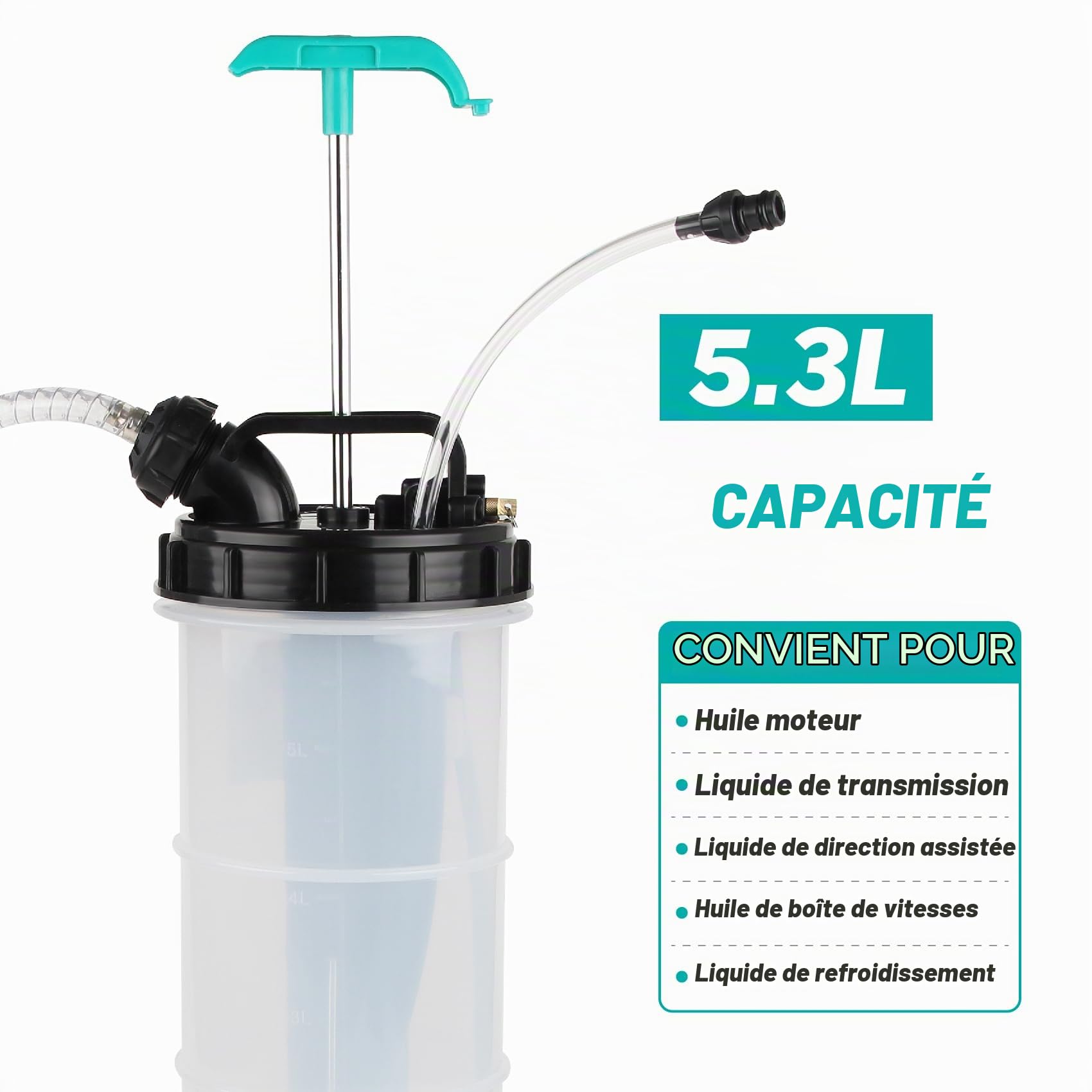 Pompe Manuelle d'aspiration d'huile de 5,3 litres Comprenant 4 tuyaux, jauge et Tuyau de décharge de Frein avec Valve unidirectionnelle, vidange d'huile sous Vide, vidange d'huile de Voiture