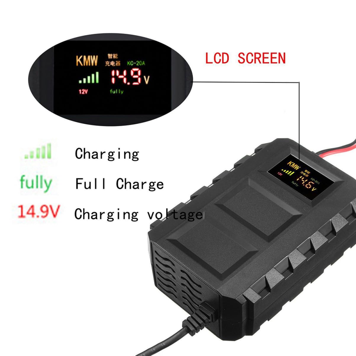 Chargeur de Batterie 12 V 20 A en Plastique Noir pour Moto