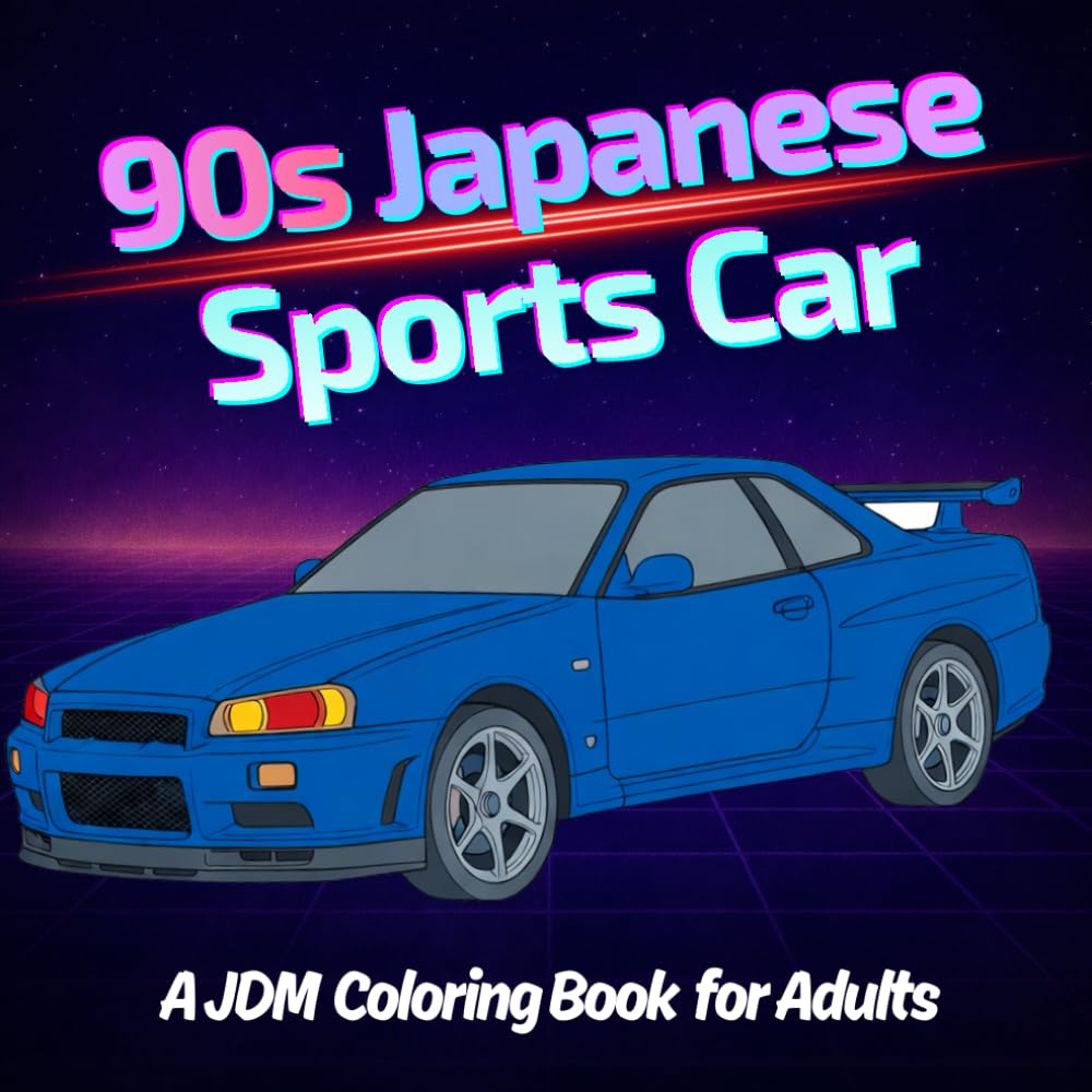 90s Japanese Sports Car: A JDM Coloring Book for Adults