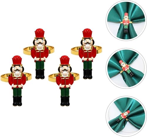 Miniatura 7 de EXCEART Servilleteros de cascanueces de Navidad, 4 servilleteros de Navidad, anillos de mesa para suministros de fiesta de Navidad