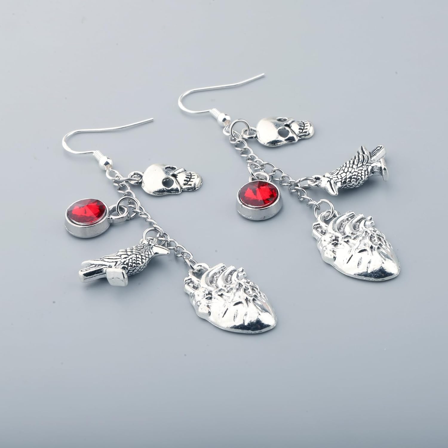 OKEYCH Horror Book Inspired Gift Skull and Heart Earrings Horror Bookish Fandom Jewelry Cosplay Merch - Image 4