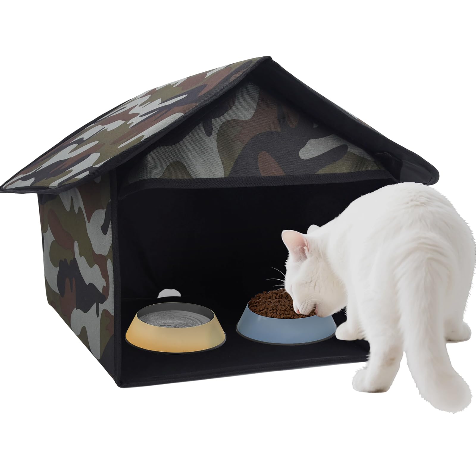 Soekoa Outdoor Cat Feeding Station, Stray Cat Shelter, Cat Shelter Outdoor for Food and Wate, Waterproof Pet Shelter for Cats Birds, Rabbits and Small Dog (Camouflage, 17 in)