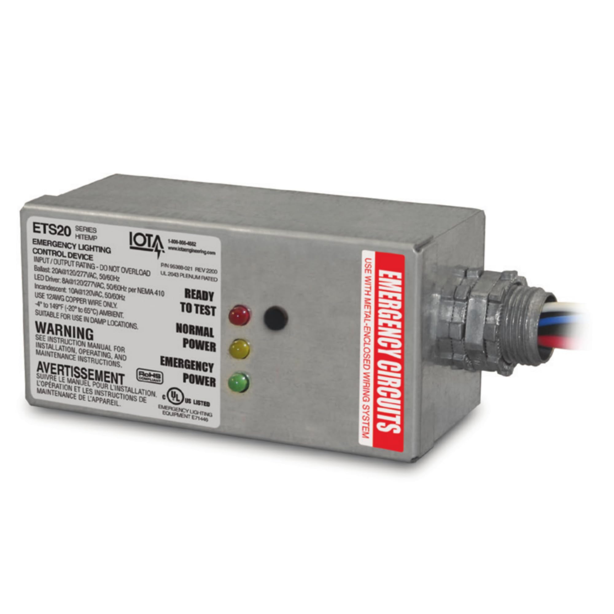 LLS ETS20 (-DR) IOTA Emergency Control Device Series Hi-Temp *277G8R - 20 Amp - Dual Dimming Zones - Remote Trigger Device Option - Increased Energy Savings
