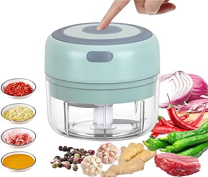 100ml, Portable Small Food Processor Onion/Ginger/Pepper/Nuts/Baby Food etc USB Rechargeable Electric Fruit Vegetable Crusher with 2 Sharp Blades (Multicolour)