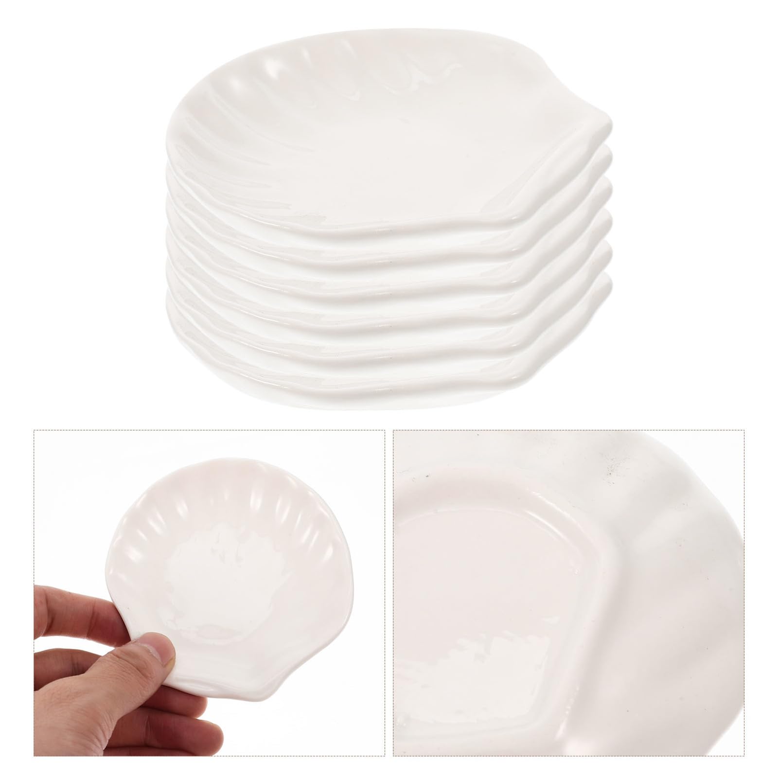 Assiette à Goûter en Céramique 6Pcs, Plat Coquille Blanc