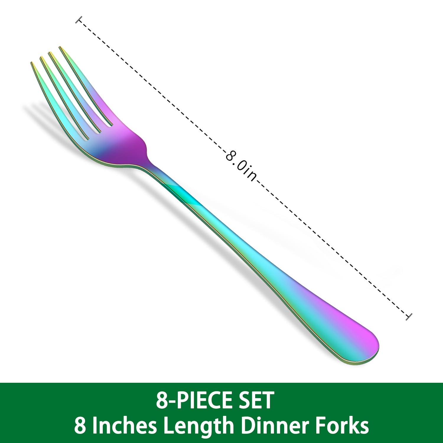 Rainbow Dinner Forks Set,8 PCs Colorful Stainless Steel Table Forks Set, Metal Silverware Forks For Kitchen — Amazon image 2