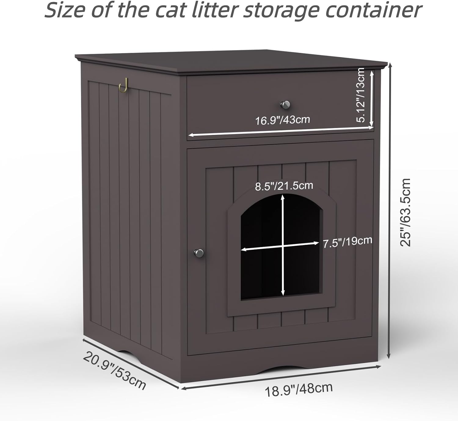 Wooden Cat Litter Box Enclosure with Drawer, Side Table, Indoor Pet Crate (Brown + Solid Wood)