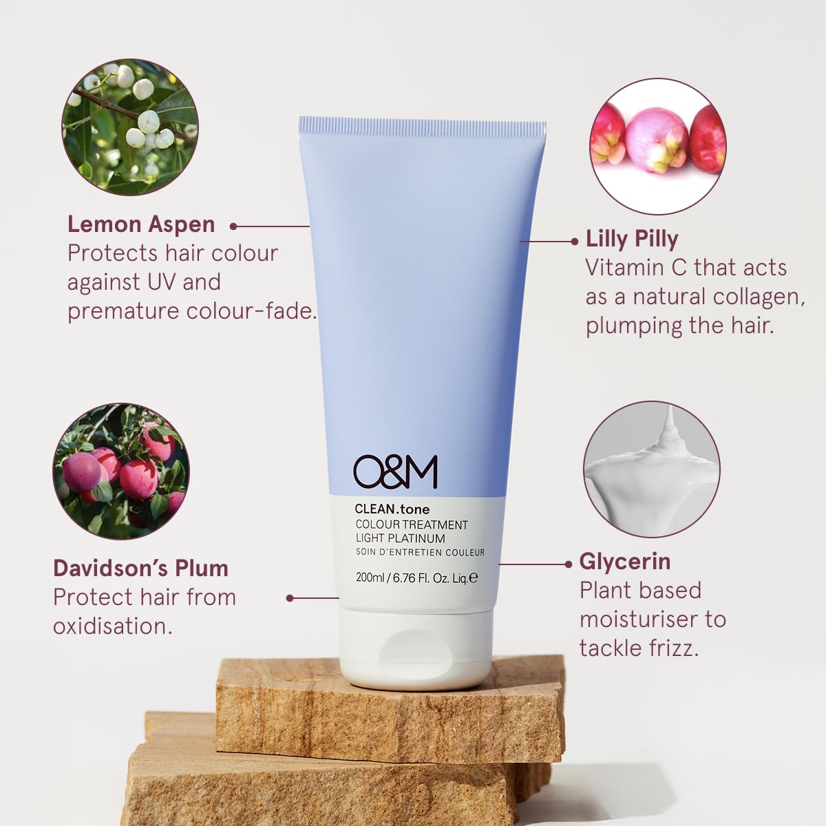 O&M CLEAN.tone Light Platinum (200ml) – Farbauffrischende Haarkur für sehr hellblondes Haar – Neutralisiert Gelbstich & pflegt – Ohne Sulfate & Silikone – PETA-zertifiziert, vegan, Made in Australia