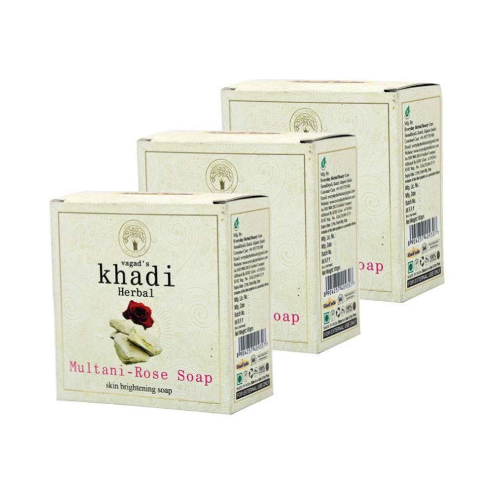 VAGAD’S KHADI HERBAL GRAMODAYA Khadi Multani Rose Soap, 100 g, 3 Count