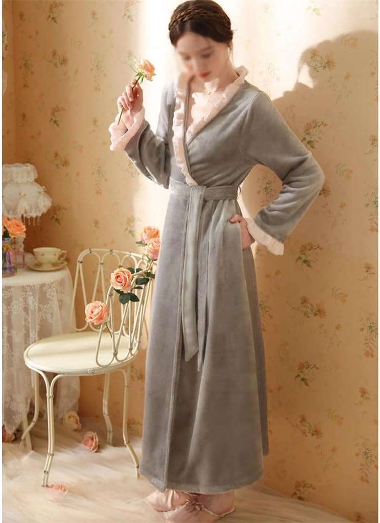 JSEIAJB Home Furnishing Pajamas Nightgown Women's Autumn And Winter Thickened Bathrobe Long Length Pajamas Bathrobe