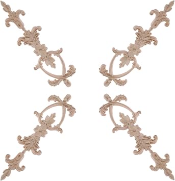 MUXSAM 4Pcs Wood Carved Decal Mouldings Long Vertical Carved Flower Pattern Corner Onlay Applique Frame Decoration 27x8.5cm