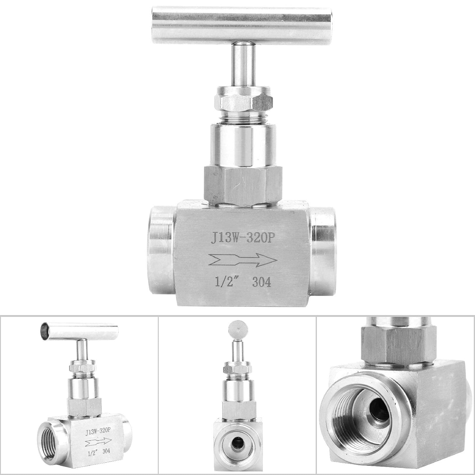 Vanne à Pointeau Droite Haute Pression en Acier Inoxydable BSPP Filetage Femelle Vanne à Pointeau Droite pour L'eau, L'huile, la Transmission de Carburant (1/2in)