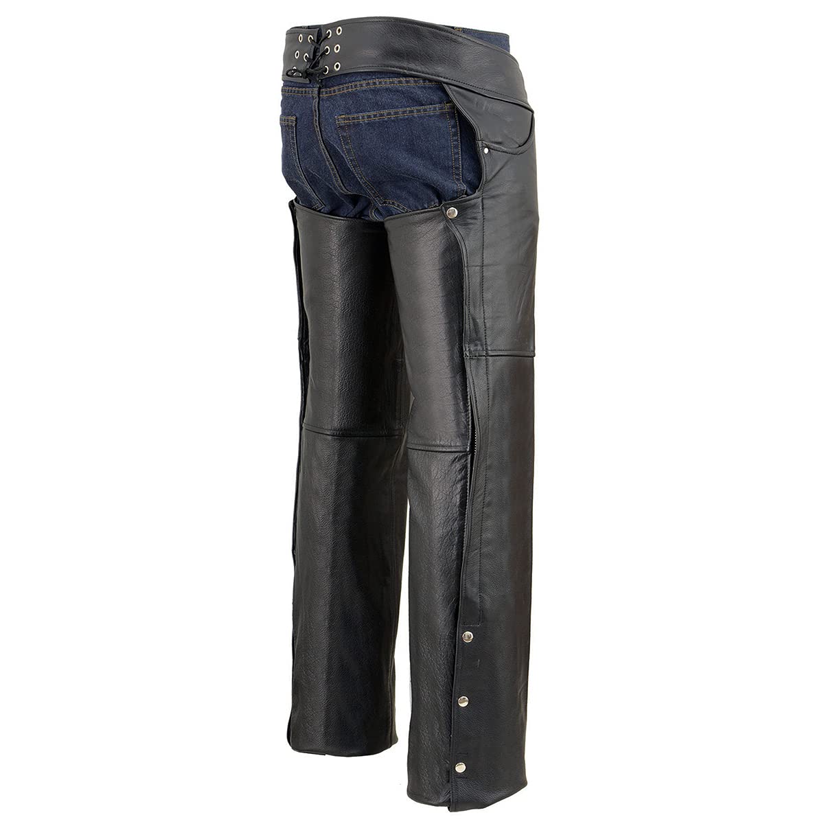 Milwaukee Leather LKM5781 Herren-Chaps aus schwarzem Leder mit Jeans-Taschen