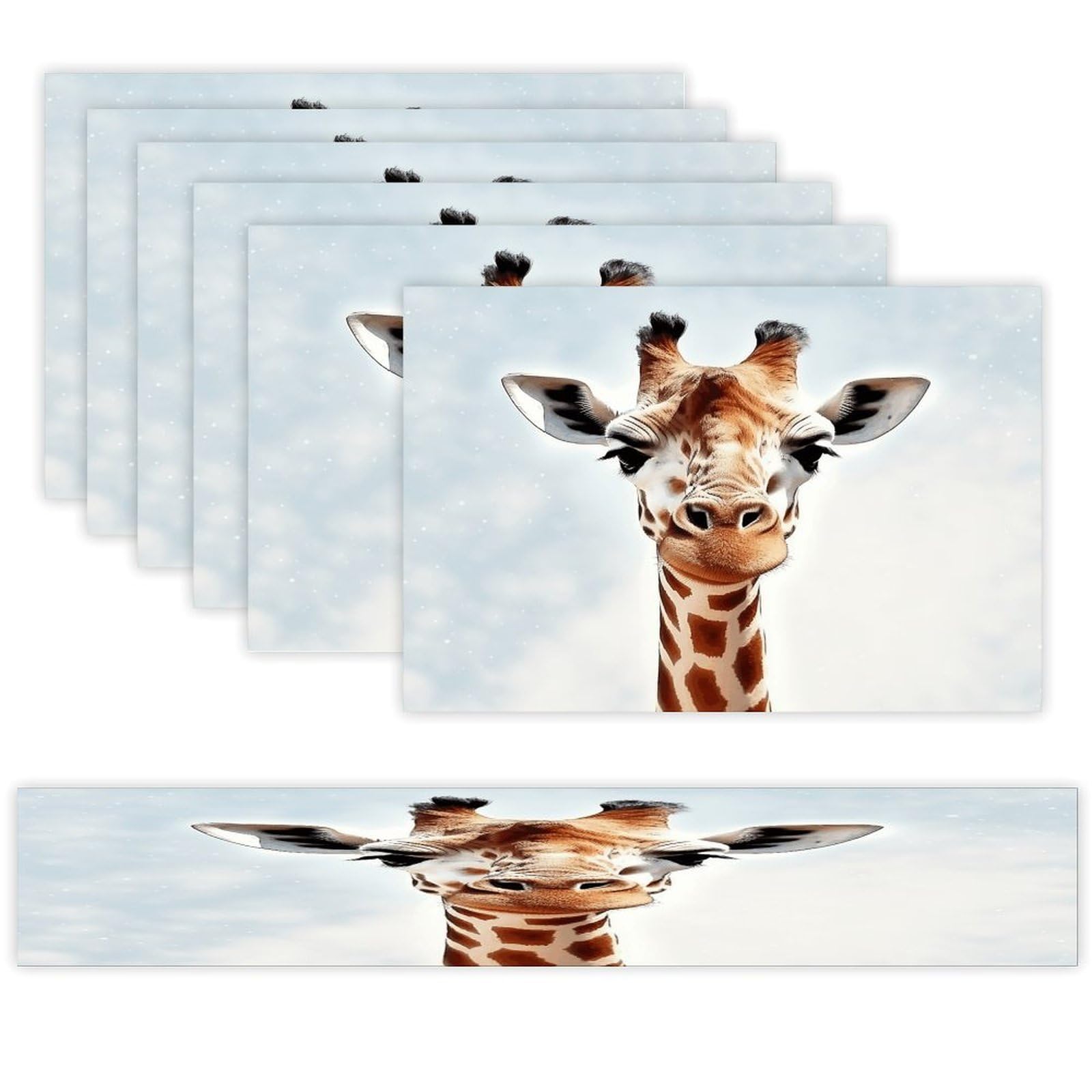 Clever Giraffe Table Runner and Placemats of 6 Washable Heat Resistant Place Mats with Table Runner Vintage Holiday Table Mat Set for Holiday Party Kitchen Dining Deco