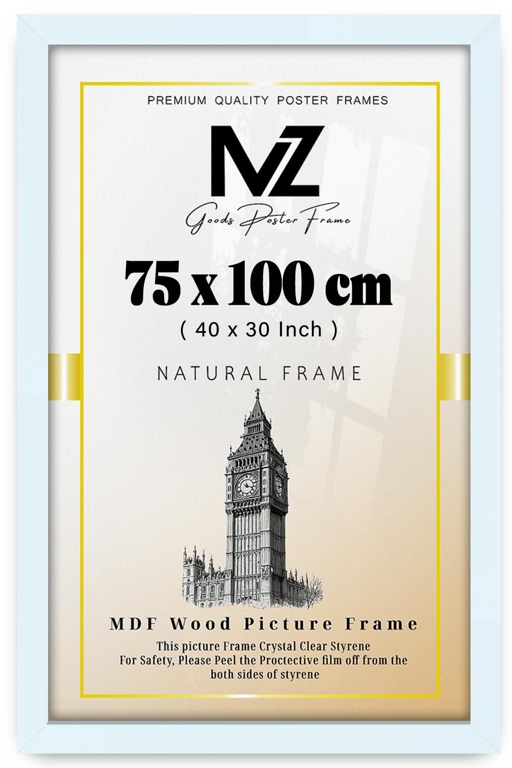 MZ GOODS | MDF Picture Frame (75 x 100 CM) 750 x 1000 mm for Sketch Art, Watercolor Paintings & Home Interiors, MDF Build, Easy Wall Mounting Hooks [ White ]