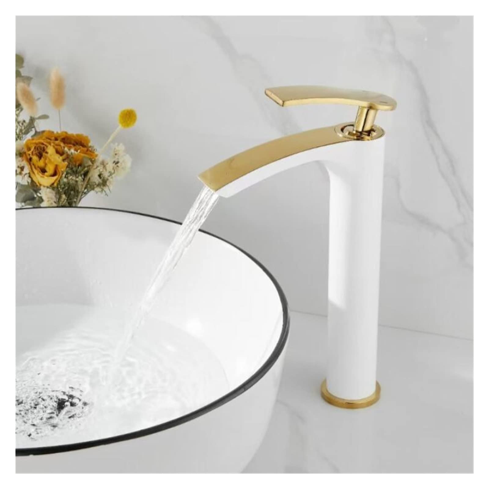 Grifo de Lavabo para baño, Grifo Mezclador de Agua fría y Caliente de latón Tallado, Grifo Mezclador de Lavabo de Oro Negro, grúa