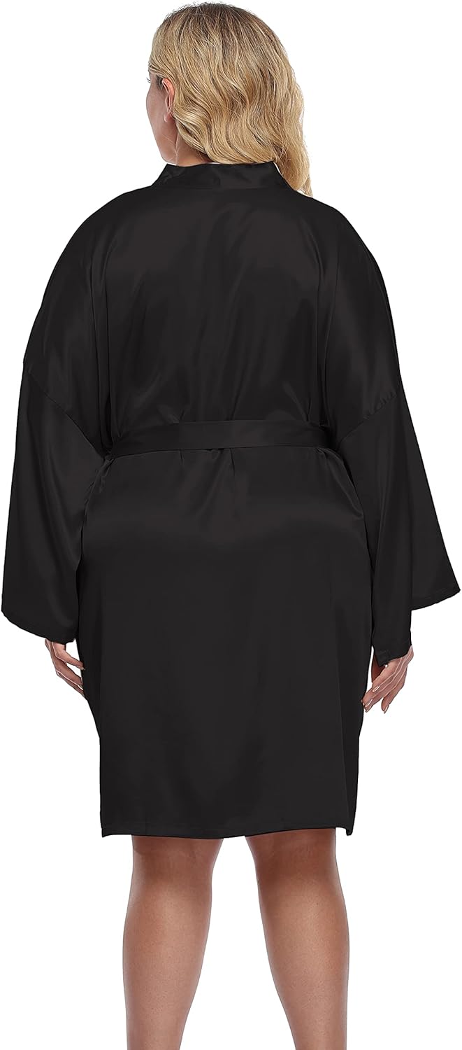 Women's Plus Size Short Silky Bathrobes Satin Kimono Robes Bride Bridesmaid Loungewear Soft Nightgown - Image 6