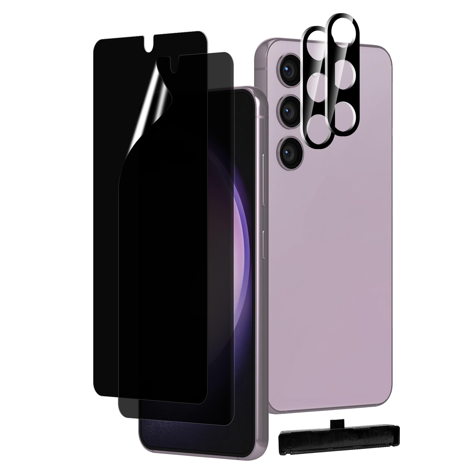 MOBDIK 2+2 Pack Privacy TPU Screen Protector Compatible with Samsung Galaxy S23 (6.1 Inch) with Tempered Glass Camera Lens Protector, Anti Spy, Flexible Film, with Easy Installation Kit