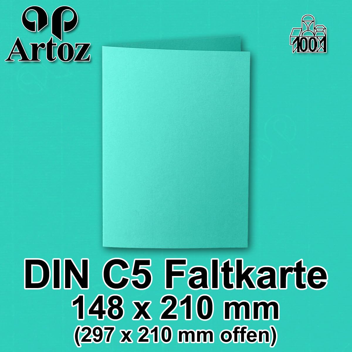 ARTOZ 75 x DIN A5 kartki składane – szmaragdowa zieleń (zielona) prążkowane, 148 x 210 mm, kartki składane podwyższone, podwójne, puste kartki o gramaturze 220 g/m², szlachetne prążkowanie Egoutteur