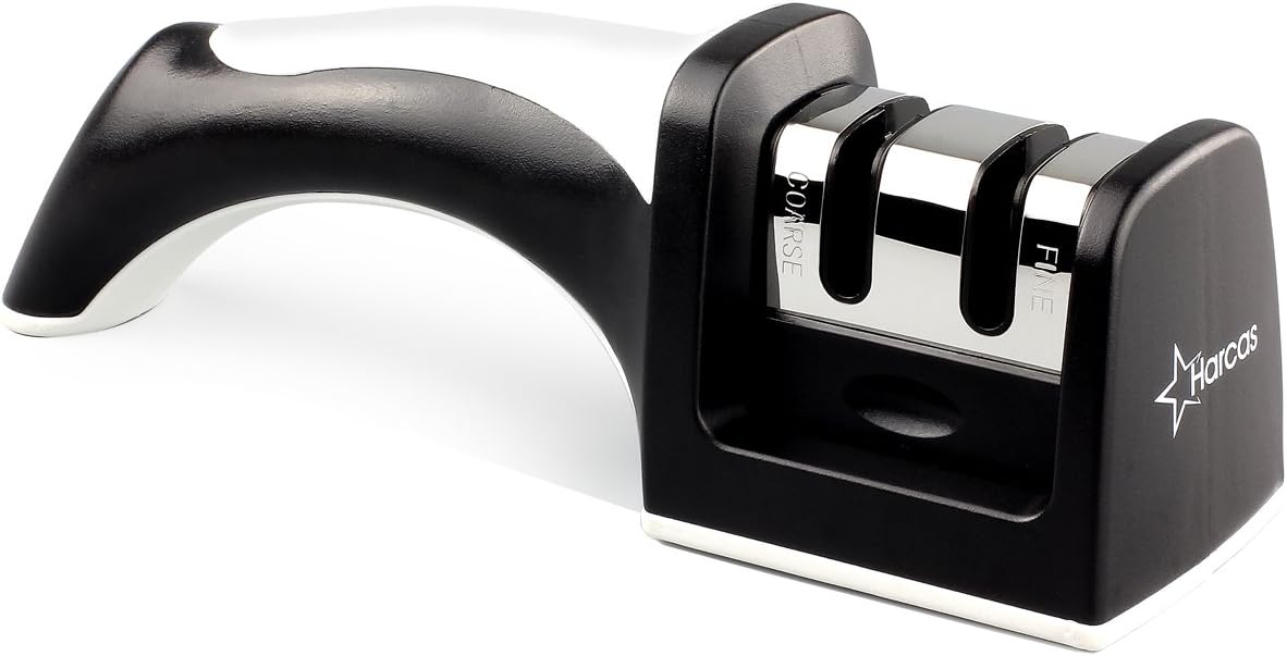 Knife Sharpener - Professional 2 Stage Sharpening System. Best For Steel Kitchen Knives. White
