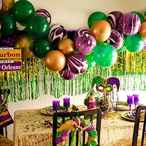 Image of 6 Pack 10 Feet Mardi Gras Foil Fringe Garland Metallic Tinsel Streamers Banner Wall Hanging Backdrop Banner for Parade Floats, Valentine's Day, Wedding, Birthday Party Decorations Gold Green Purple