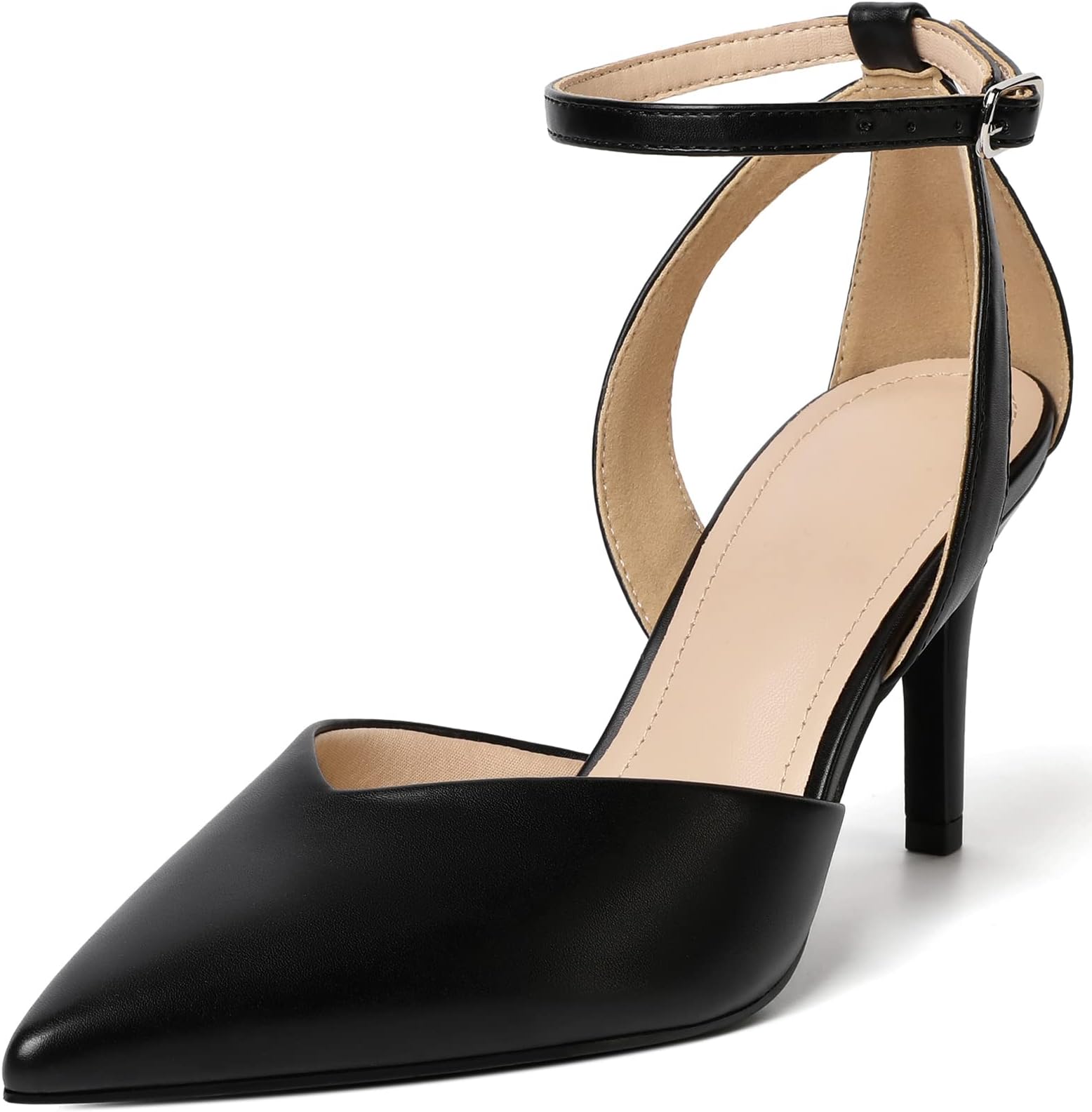 RIBONGZLadies High Heels Women's Wedding Shoes Pointed Toe Strappy Sexy Ankle Strap Pumps Bridal Party Work Dress Shoes, Hp005black, 8
