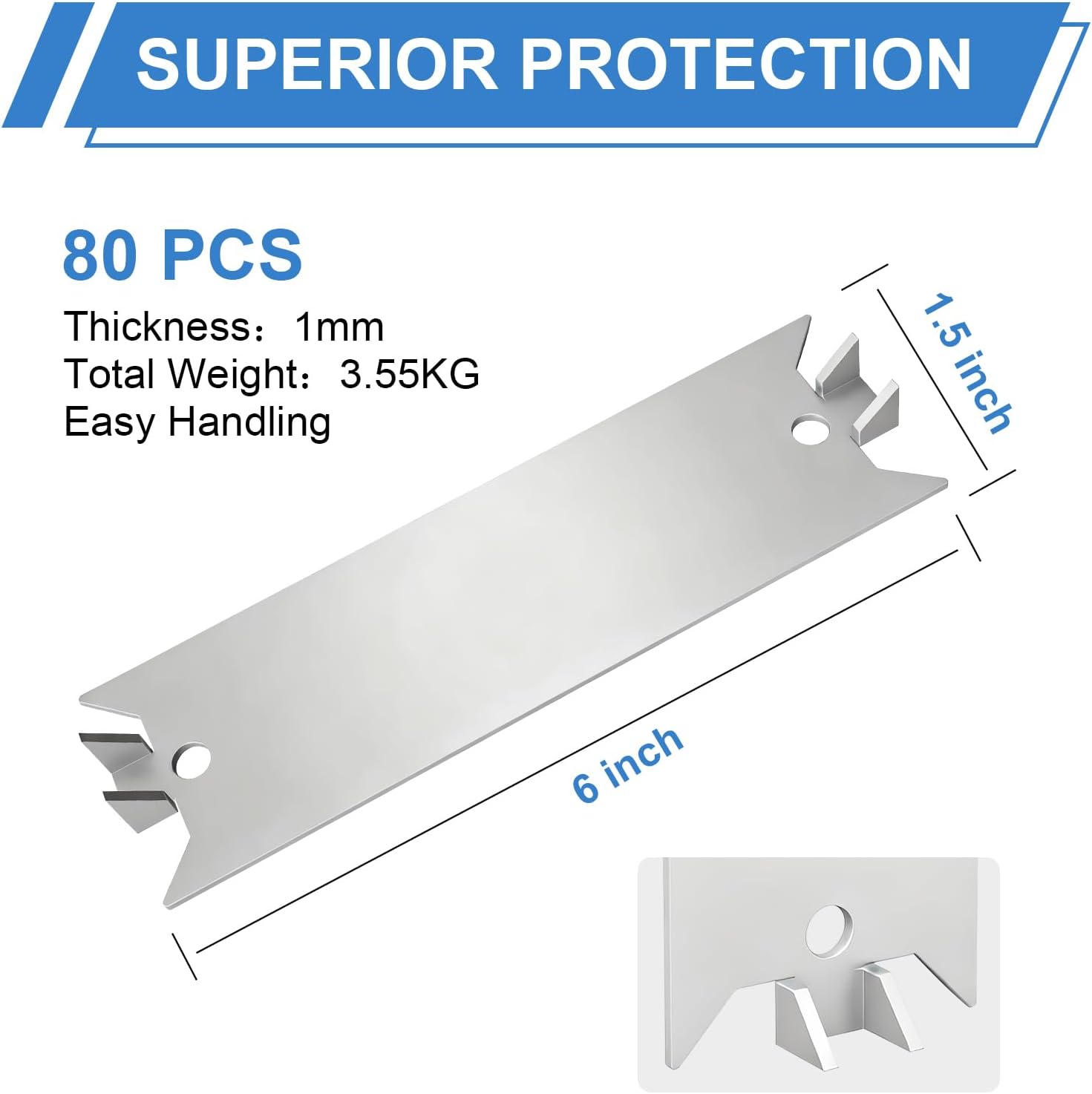 80 PCS Nail Plate for Wood Studs, 6x1.5 Inch Metal Cable Protector Plate with Pointed Prongs, Silver Powder Coated Anti-Nail Shield for Protecting Plumbing and Wiring, Electrical Safety Hardware