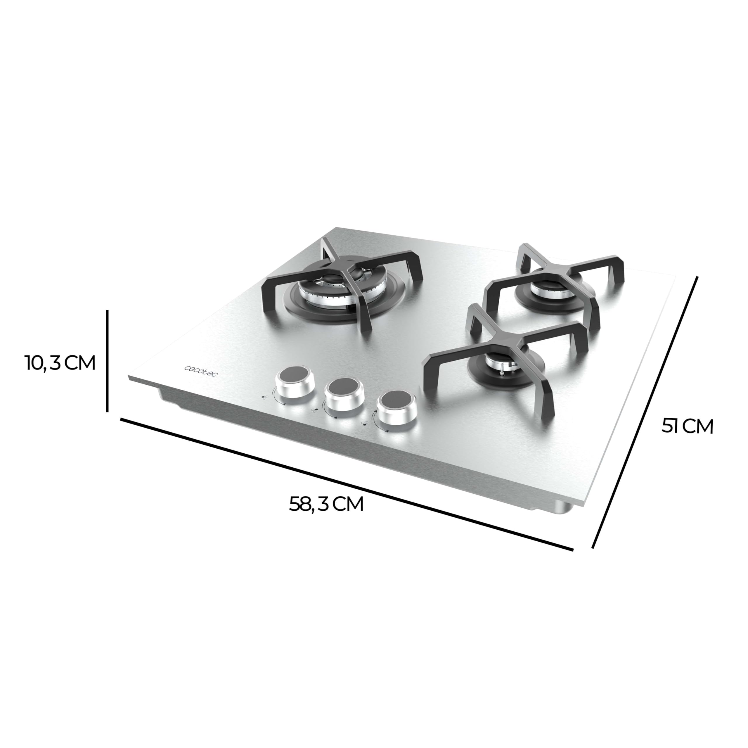 Cecotec Bolero Squad G 3400S Stainless Steel 3 Burner Gas Hob 6.2kW, Cast Iron Grills, WOK Triple Crown Burner, Electronic Ignition, Valve Safety, Gas Accessory - 2