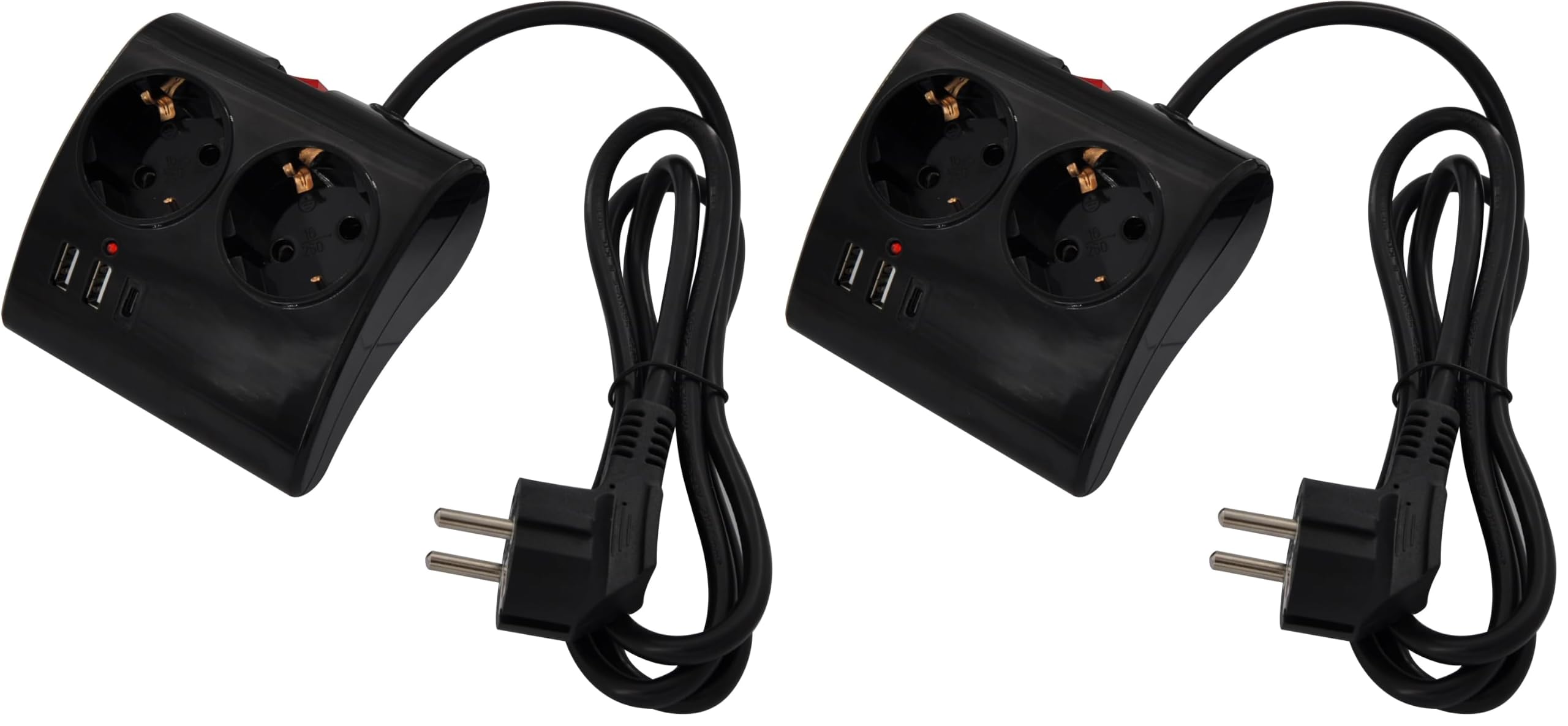 Ewent Multipresa da scrivania/tavolo con 2 Prese Schuko e 2 porte USB-A e 1 porta USB-C, Interruttore ON/OFF, 3680W, Protezione da Sovraccarico, Spina Schuko 16A e cavo da 1.5mt, Nera