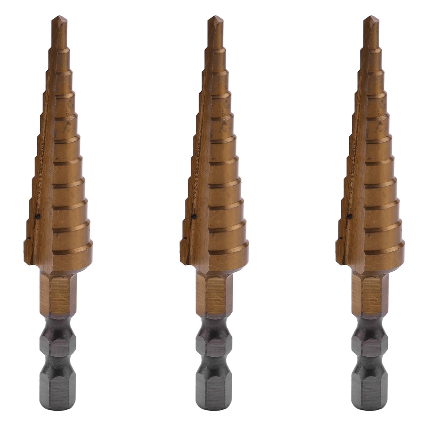 3pcs 1/4 Inch Hex Shank HSS High Speed Steel Titanium Coated Step Drill Bit 3-13mm