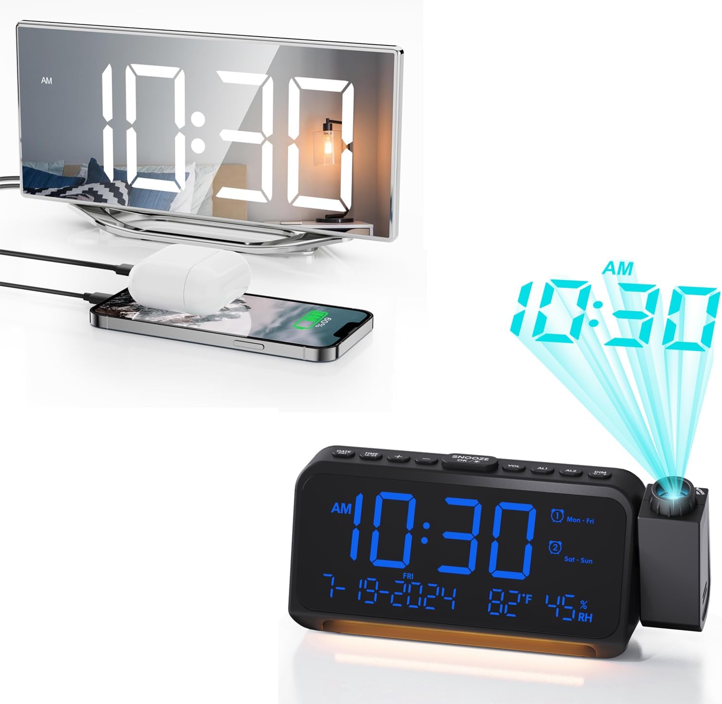 Roxicosly Mirror Alarm Clock+Projection Alarm Clock