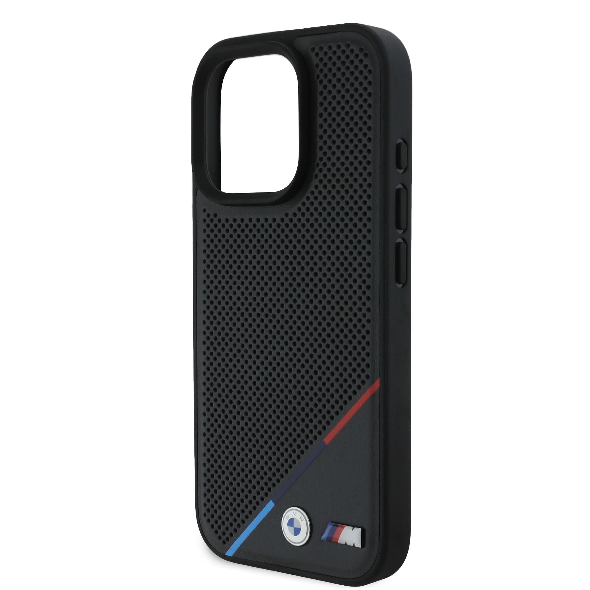 CG Mobile BMW HC M - Funda de teléfono diseñada para iPhone 16 Pro, Duradera, a Prueba de Golpes, Compatible con Magsafe, Funda de Poliuretano Perforada de línea Tricolor, Color Negro