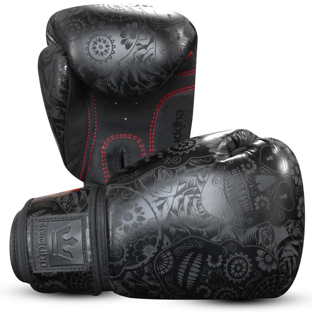 Buddha Fight Wear BUDDHA FIGHT WEAR Fantasy Luzbel Muay Thai Kick Boxing Gloves Faux Leather Anti-Odour Inner Fabric Reinforced Stitching Various Designs (Black and Matte Black, 10 Ounces) - Image 2