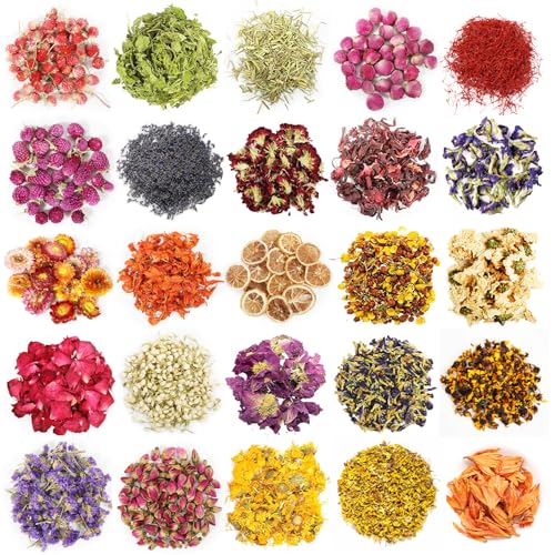 Bl&uuml;ten f&uuml;r Seife Getrocknete,25 Arten Bl&uuml;ten Trockenblumen,Bl&uuml;ten Getrocknete Bl&uuml;tenbl&auml;tter Kr&auml;uter,Getrocknete Blumen,Nat&uuml;rliche Trockenblumen,Nat&uuml;rliche Getrocknete Blumen f&uuml;r Seife Kerze Machen