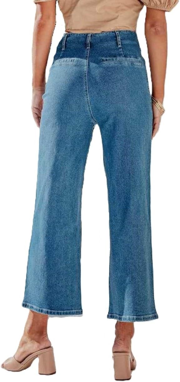 Womens Wide Leg Jeans Woman High Waisted Stretchy Baggy Cropped Denim Pants