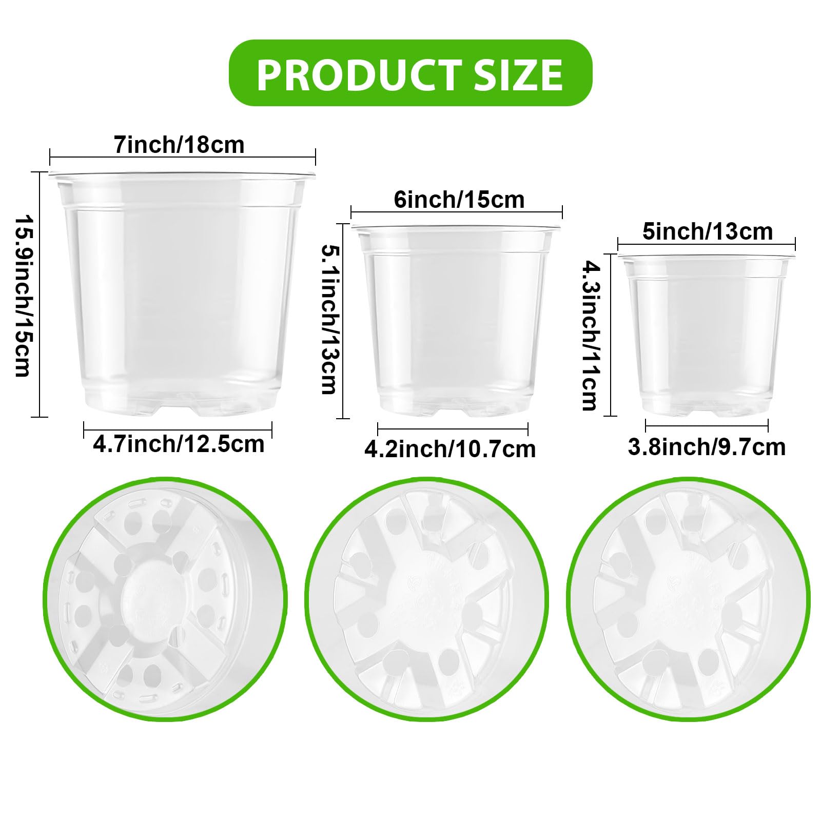 Pot de Fleurs Plastique Transparents, Pots Semis 13/15/18cm avec Trous de Drainage, pour Balcons Extérieur Bureaux Jardins (36 pièces)