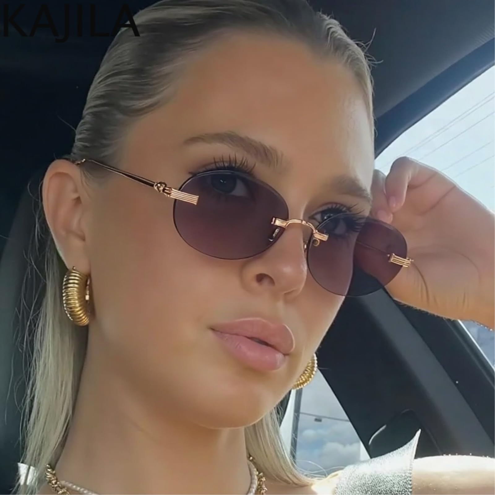 Sonnenbrille Modell Pk-260623 Uv400 Randlose Schattierungen Punk Oval Vintage Metall Kleiner Rahmen Für Frauen Damen Täglich Hypoallergene Edelstahl-c1blackgray