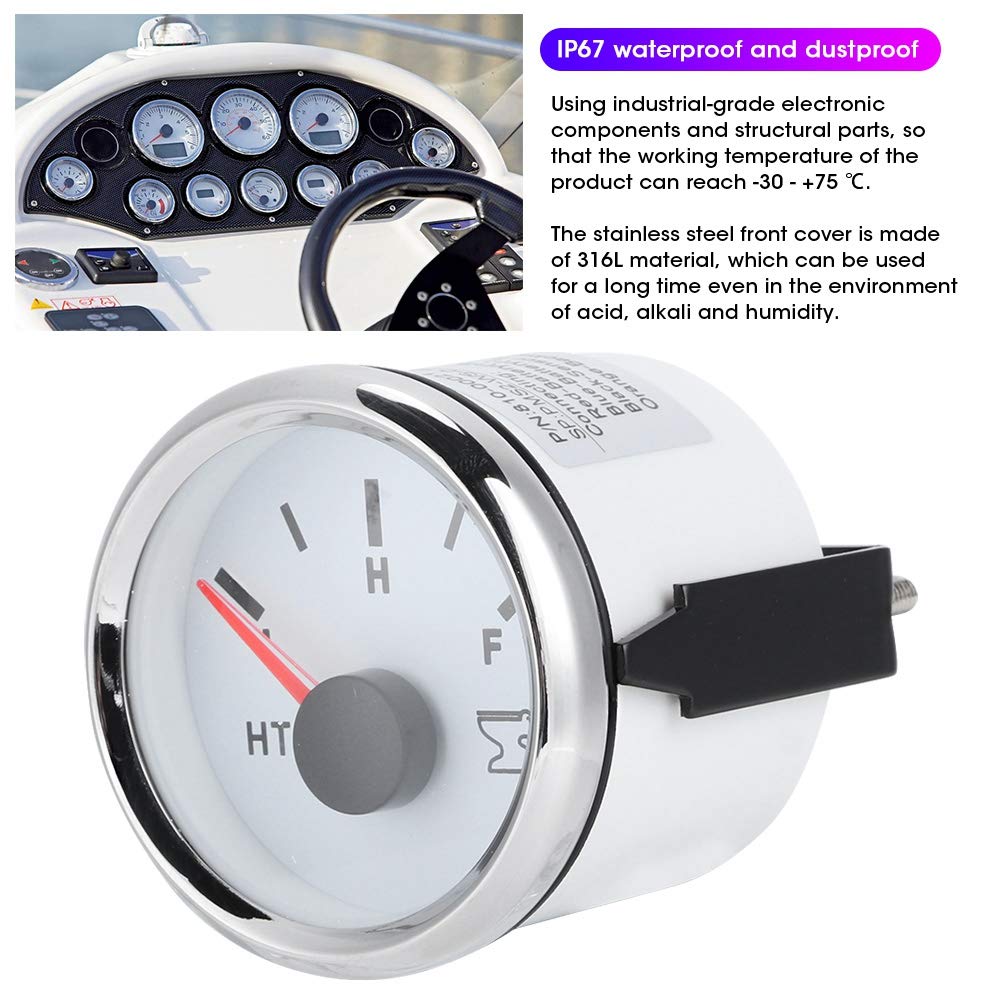 Water Level Gauge, Water Tank Level Gauge Holding Tank Level Gauge 52mm / 2in for Environment Of Acid Alkali and Humidity for Marine Boat RV(Silver frame on white, Pisa Leaning Tower Type)