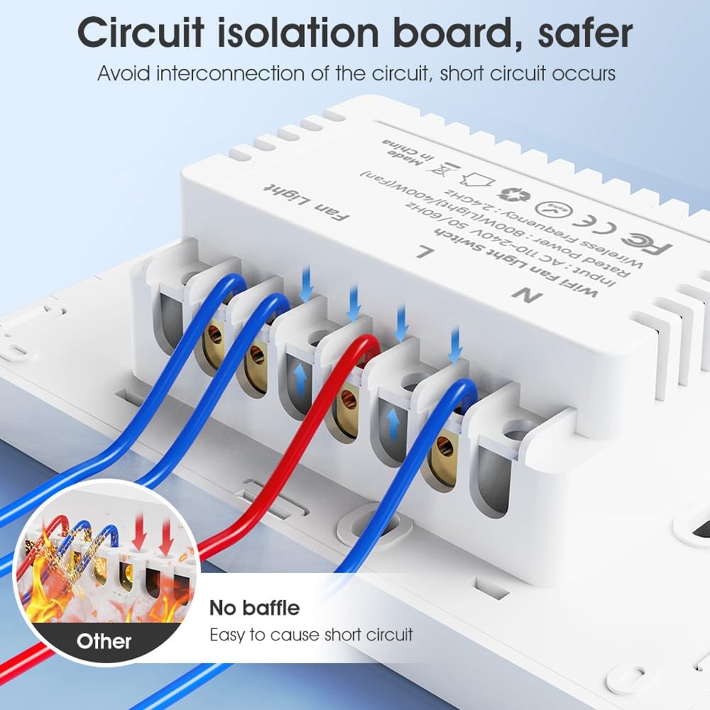Tuya Smart WiFi Ventilador Interruptor de Luz Panel de Pared Táctil Temporizador Vocal Control App Control para Alexa Home A