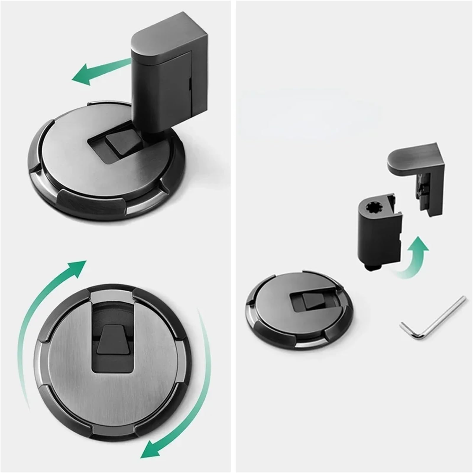 Tope de puerta sin perforación, automático for suelo, Herrajes for muebles, tapón dorado, negro y gris for a prueba viento, 2 uds para Puertas de Madera(A-Bright chromium)