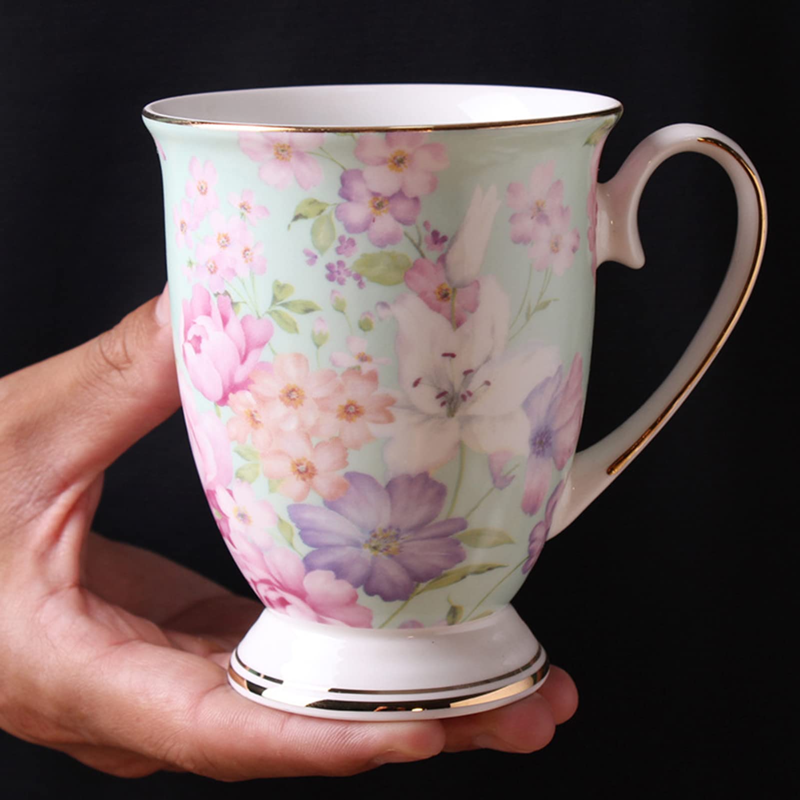Tazza in porcellana, grande tazza da caffè in ceramica, tazza con manico a forma di fiore, tazza da tè pomeridiano, tazza da cappuccino europea, per casa e ufficio circa 300 ml, regalo per donne