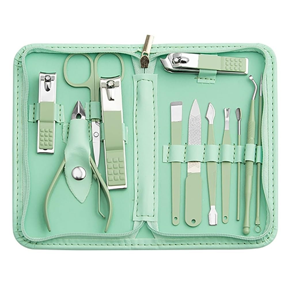 SBCGFY Nail Clippers, 12pc Manicure Pedicure Kit with Travel Case, Nail Clippers Set for Women Nail Kit,Green