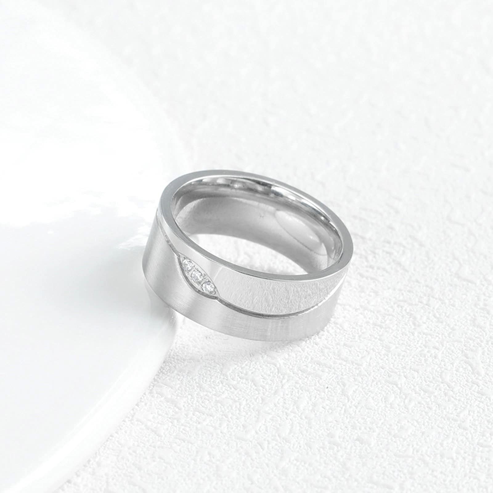 AmDxD Anillo de alianza, de acero inoxidable, para alianza, color blanco, circonio redondo, W69 & M56.5, Acero inoxidable, circonita cúbica,