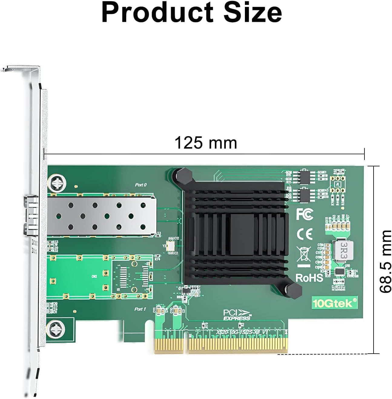 10Gtek Single SFP+ Port 10GbE NIC Network Card, 82599EN Chip, PCI-E x8, Compatible with Windows Server 2003/2008/ 2012, Windows7/8/10*/Visa, Linux, ESX/ESXi*