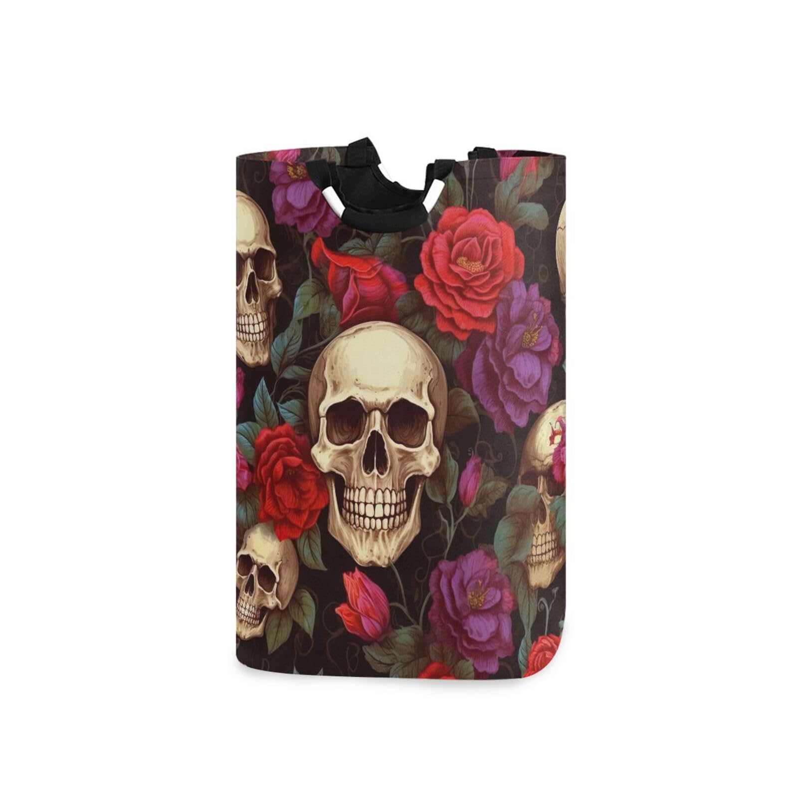 Jihqo Laundry Hamper Basket Skulls and Flowers Collapsible Nursery Storage Bin Waterproof Clothing Baskets for Home Bedroom Bathroom Washing Room