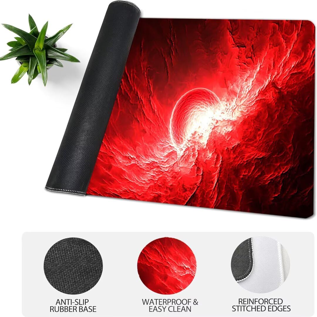 Podkładka pod mysz do gier XXL z czerwonym krajobrazem, podkładka pod mysz XXL - 1400 x 600 x 3 mm - podkładka pod mysz matowa, bardzo duża tkanina biurkowa dla graczy, antypoślizgowa podstawa, dla
