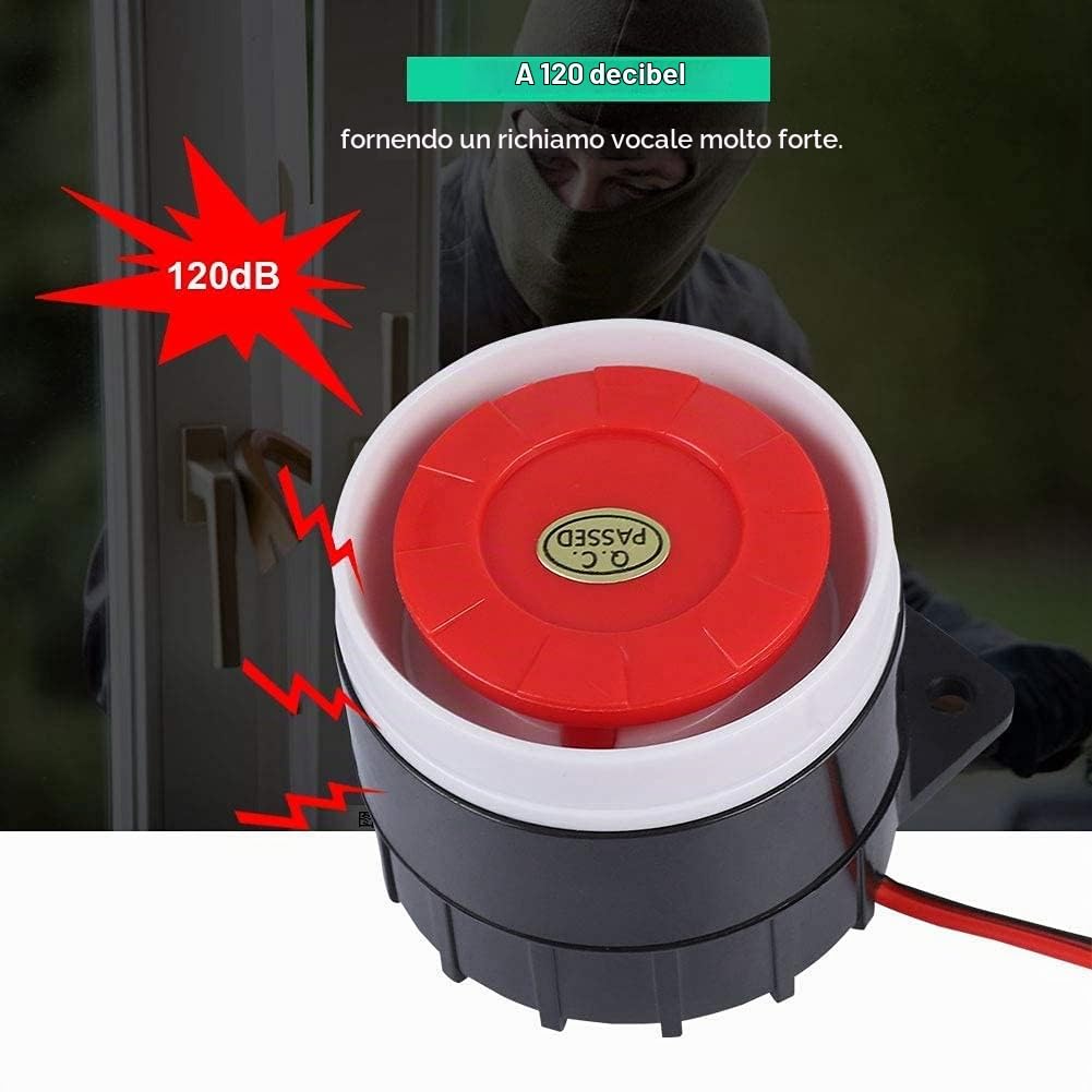 12V DC Mini Red Wired Horn Sirena, di Allarme Acustico Corno di Avvertimento per la Sicurezza Domestica 120dB