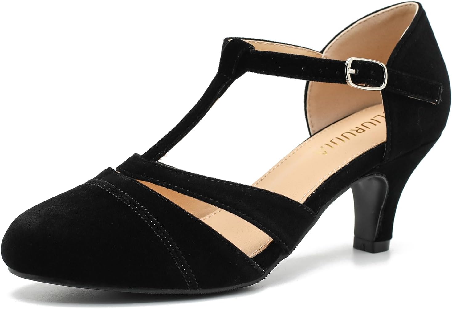 LIURUIJIA Women's T-Strap Mary Jane Pumps - Vintage Low Kitten Heels